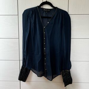 Elizabeth & James Navy Leather Button Blouse Top
